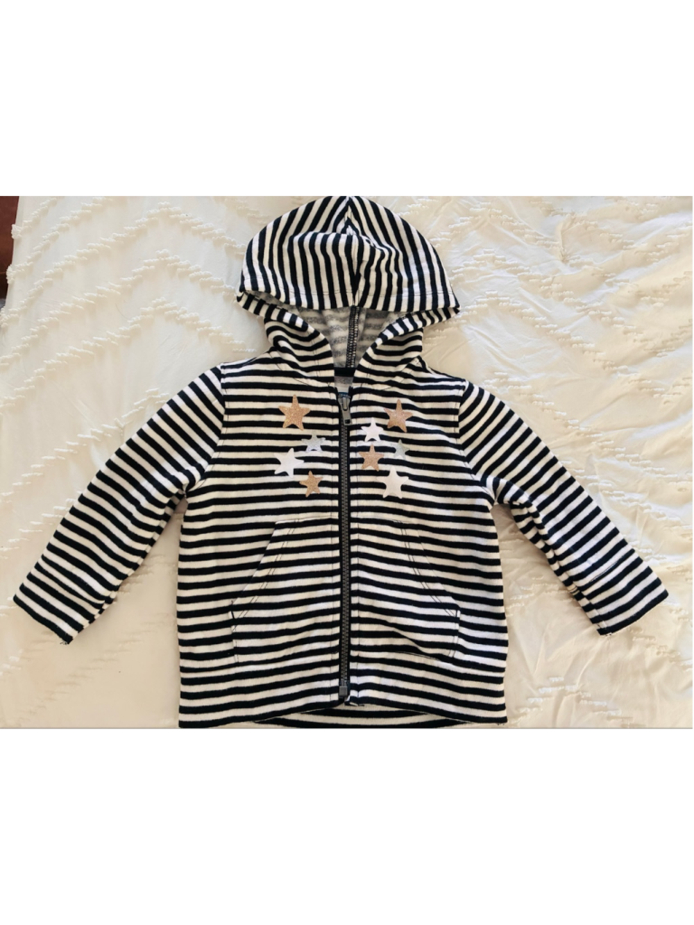 Baby Old Navy Striped Full-Zip Hoodie with Stars, 18-24 Months, Black/White